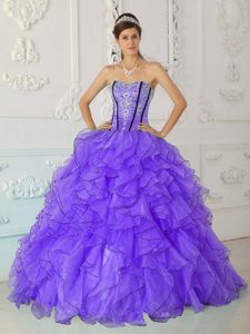 Purple Ball Gown Strapless Appliqued Nice Quinceanera Gowns in Organza