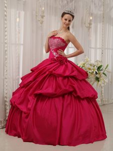 Affordable Coral Red Ball Gown Strapless Quinceanera Dress with Beading