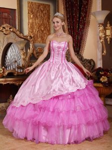 Discount Pink and Organza Quinceaneras Dresses with Embroidery