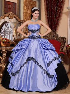 Sweet Lilac Ball Gown Strapless Appliqued Quinceanera Dresses in Taffeta
