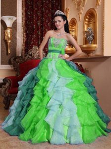 Muti-Color Sweetheart Organza Quinces Dress with Beading and Appliques