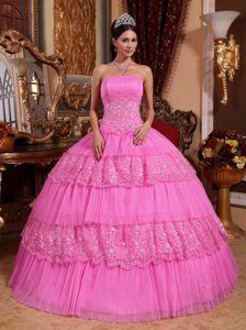 Discount Pink Ball Gown Strapless Dresses for Quinceanera with Appliques