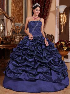 Navy Blue One Shoulder Affordable Quinces Dresses in with Beading