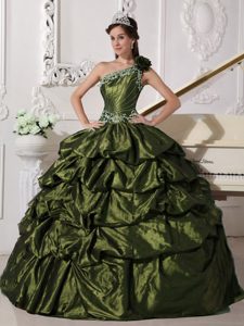 Sweet Ball Gown One Shoulder Sweet Sixteen Dresses in Olive Green