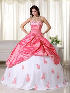 Discount Ball Gown Sweetheart Quinceanera Dress in Watermelon and White