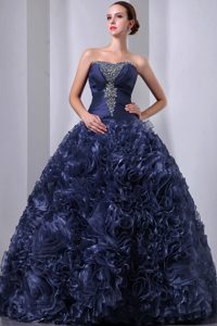 Navy Blue A-line Strapless Long Quinceanera Gowns on Promotion