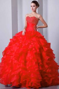 Red Sweetheart Long Organza Quinceanera Dress for Wholesale Price