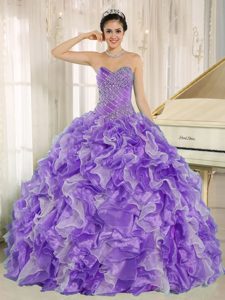New Sweetheart Lavender Organza Quinceanera Dress with Ruffles and Beading