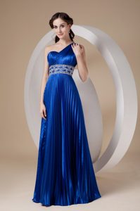 Royal Blue One Shoulder Ruched Modern Celebrity Dress for Prom with Pleat