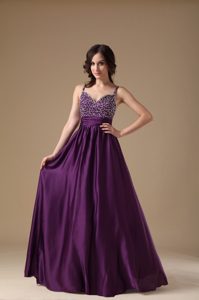 Exquisite Purple Beaded Zipper-up Long Celebrity Inspired Dress with Straps