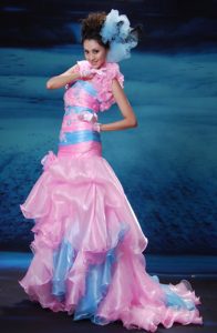 Trumpet Pink and Aqua Blue Organza Informal Celebrity Dresses with Sweep Train