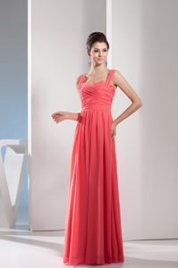 Elegant Watermelon Red Straps Long Dresses for Celebrity with Ruching