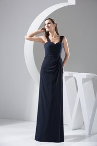 Wide Straps Sweetheart Dresses for Celebrity with Zipper-up Back in Navy Blue