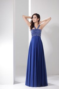 Empire V-neck beaded Evening Celebrity Dresses with Shining Beads in Royal Blue