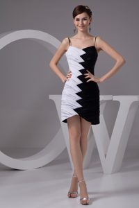 White and Black Spaghetti Straps Dresses for Celebrity with Asymmetrical Edge