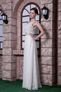 2013 Empire One Shoulder Beaded Chiffon Long Celebrity Dresses in White