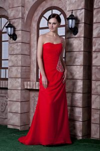 Beautiful Red Empire One Shoulder Chiffon Evening Celebrity Party Dress with Brush Train
