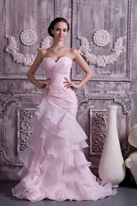 Brush Train Baby Pink Sweetheart Celebrity Dress with Ruches and Ruffles