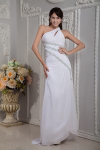 Modern White Chiffon One Shoulder Dresses for Celebrity with Brush Train