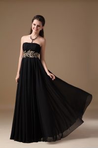 Black Empire Strapless Long Chiffon Party Dress for Celebrity with Beads