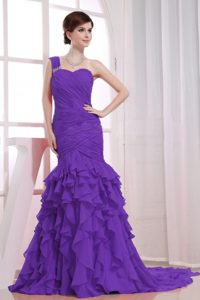 Mermaid Purple One Shoulder Formal Evening Dresses with Ruffles on Promotion