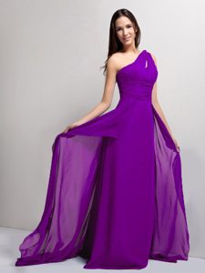 Elegant Purple One Shoulder Ruched Ladies Evening Dresses on Wholesale Price