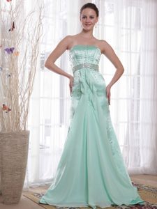 Apple Green Strapless Beaded Chiffon and Satin Formal Evening Dresses