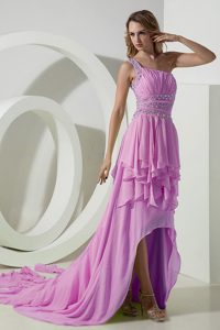 Beautiful Pink One Shoulder High-low Semi-formal Evening Dresses with Ruching