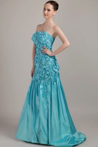 2013 A-line Strapless Beaded and Ruched Ladies Evening Dress with Brush Train
