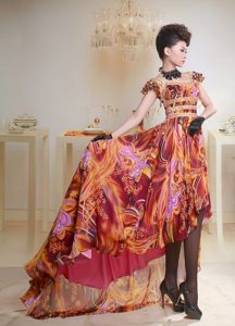 New Multi-color Printed and Beaded High-low Plus Size Evening Dresses