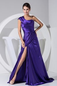 Single Shoulder Plus Size Evening Dresses with Slit on The Side in Purple