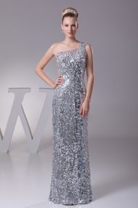 Silver Sheath Single Shoulder Vintage Evening Dresses in Sequin on Sale