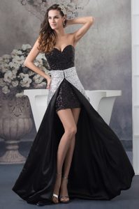 Sweetheart Sequin Watteau Train Black and White Women Evening Dresses