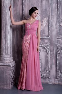 Exclusive Rose Pink One Shoulder Summer Evening Dresses with Beading