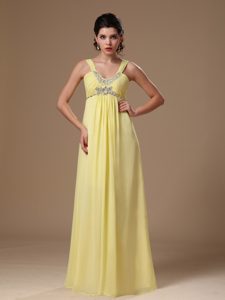 Hottest Light Yellow Straps Chiffon Plus Size Prom Dress with Beading Best Seller