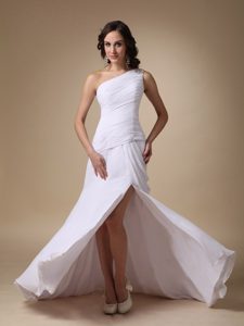 White One Shoulder Prom Party Dresses and Elastic Wove Satin