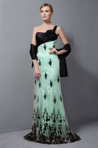 Beautiful Apple Green Prom Celebrity Dresses with Hand Flower and Lace