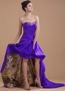 Purple High-low Sweetheart Court Train Prom Dresses with Beading and Pick-ups