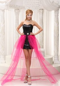 Hot Pink Sweetheart High-low Celebrity Dresses for Prom with Beading in Sequins