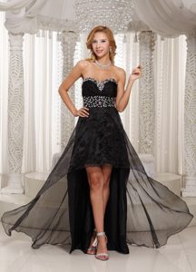 Black High-low Prom Cocktail Dress in Organza with Beading Best Seller Nowadays