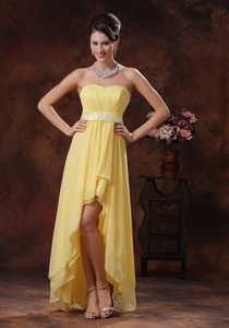 Yellow High Low Chiffon formal Prom Dresses for Wholesale Price with Belt