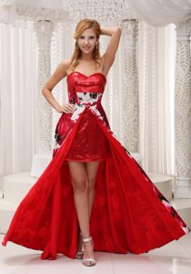 Nice Sweetheart High Low Mini-length Prom Attire with Sequins and Printing