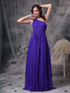 Low Price Blue Empire One Shoulder Prom Dress for Summer with Beading