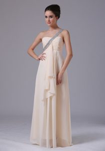 One Shoulder Empire Chiffon Champagne Pretty Prom Dresses with Ruffles