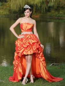 High Low Orange Red Strapless Prom Dresses for Wholesale Price