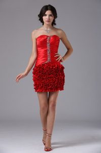 Red Mini-length Cheap Prom Gown Dress with Beading and Ruching