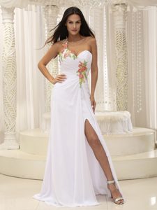 One Shoulder Ruched formal Prom Dress with High Slit for Wholesale Price