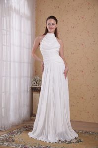 White Empire High-neck Pleated Organza Nice Prom Outfits in Floor-length