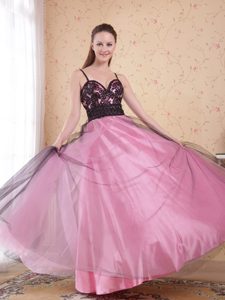 Princess Spaghetti Straps Long Perfect Prom Gowns in Rose Pink