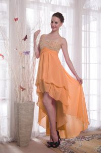 Beautiful Orange Empire Straps Chiffon Prom Gown Dresses with High Low